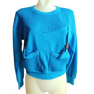 Medium Vintage 1980's New Wave Knit Sweatshirt Buckle Strap Pockets Nicolette